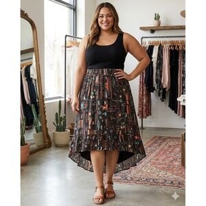 Torrid Maxi Washable Gauze Hi Low Skirt Southwestern Print Pull On Lined Size 6X